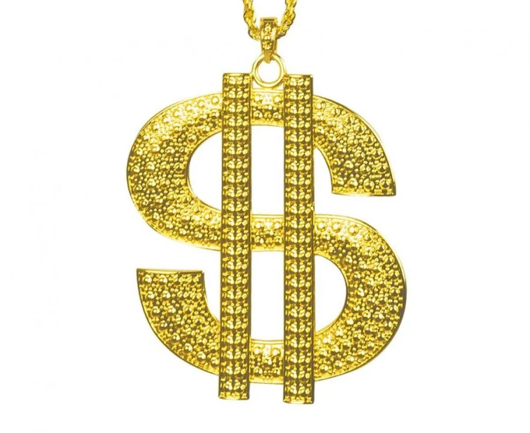 Sztuczny Naszyjnik w Kształcie Dolara Złoty Raper Gangsta Rapper Strój Bogacza