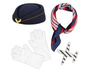 Zestaw do Stroju Stewardesy Strój Stewardessa Czapka Rękawiczki Szalik Odznaka