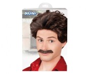 Peruka Męska z Wąsami Vance Lata 80 Przebranie Strój Karnawał