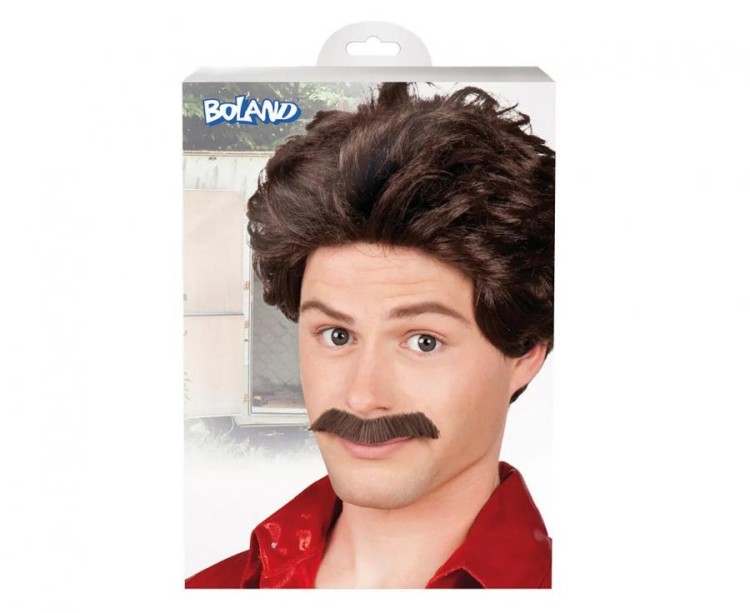 Peruka Męska z Wąsami Vance Lata 80 Przebranie Strój Karnawał
