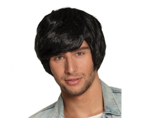 PERUKA męska z grzywą CZARNE WŁOSY z grzywką karnawał