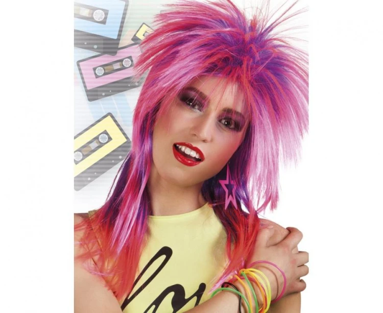 Peruka Kimberly Gwiazda Rocka Punka Różowa Fioletowa Lata 80 Karnawał