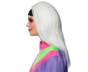 Długa PERUKA białe PROSTE włosy RETRO gwiazda muzyki DISCO lata 80 OPASKA