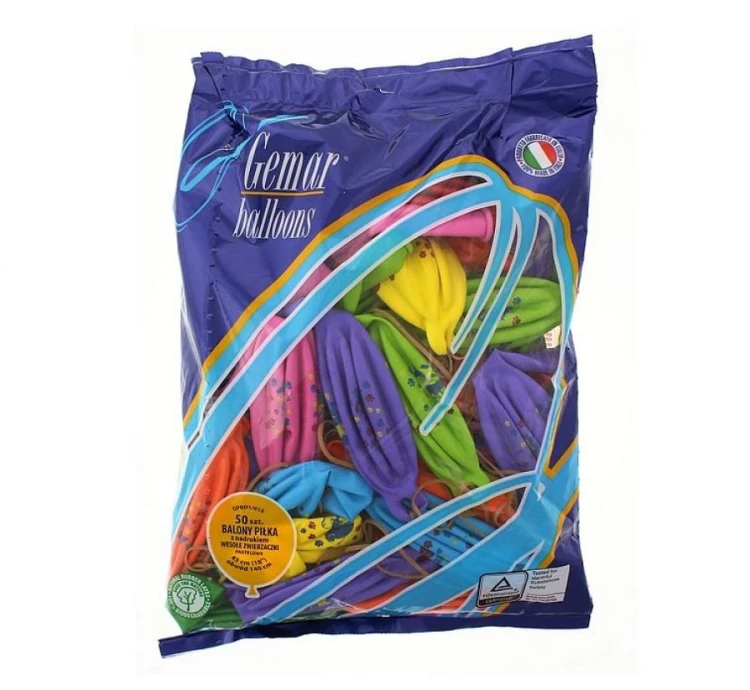 Balon lateksowe pastel Piłka ze Zwierzętami 50 szt. mix wzorów
