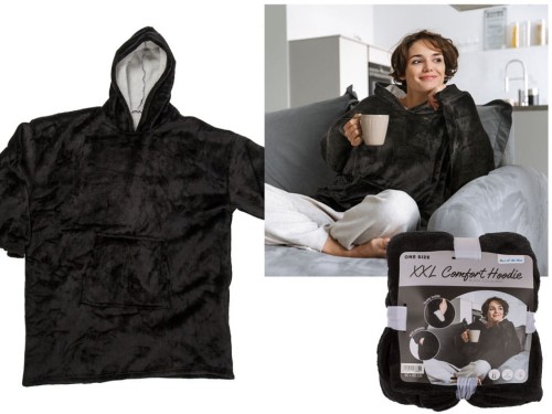 Bluza Oversize czarna Domowa z kapturem i kieszonką na Chłodne Wieczory 2.jpg