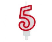 Świeczka urodzinowa cyferka 5 na tort czerwony kontur 7 cm