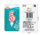 Świeczka urodzinowa cyferka 5 na tort czerwony kontur 7 cm