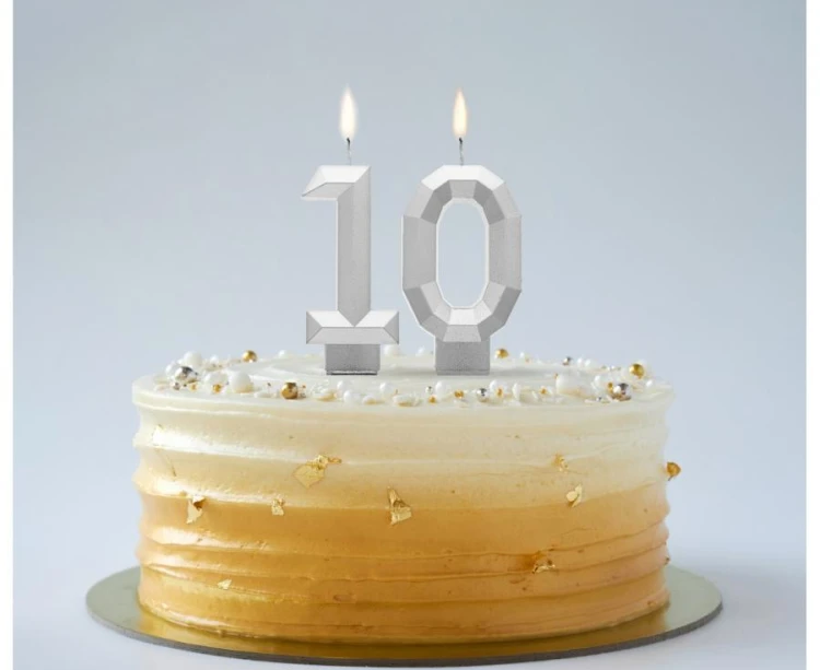 Świeczka cyferka 1 cyfra Diament cyfra na tort metalik srebrny 7.6 cm