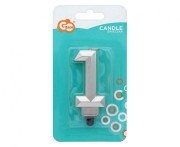 Świeczka cyferka 1 cyfra Diament cyfra na tort metalik srebrny 7.6 cm