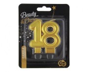 Świeczka urodzinowa cyferka 18 na 18stkę na tort 18tka metalik złota 8,0 cm
