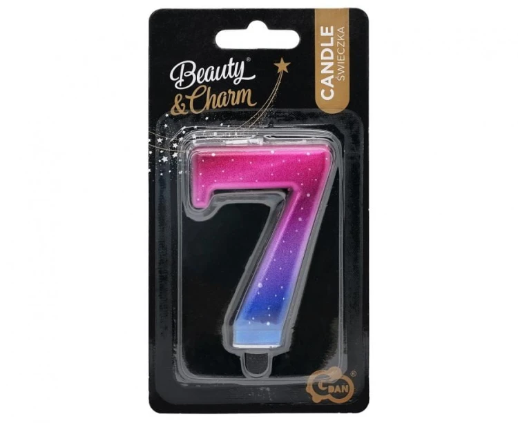 Świeczka urodzinowa cyferka 7 cyfra 7 na tort kosmiczna Night Sky metaliczna 8 cm