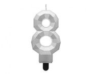 Świeczka cyferka 8 cyfra 8 na tort Diament metalik srebrny 7.6 cm