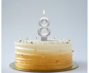 Świeczka cyferka 8 cyfra 8 na tort Diament metalik srebrny 7.6 cm