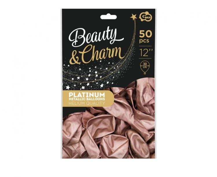 Balony Beauty&Charm platynowe 12" 50 szt. 30 cm różowo-złote