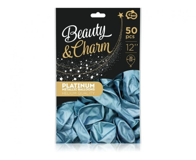 Balony Beauty&Charm platynowe 12" 50 szt. 30 cm niebieskie