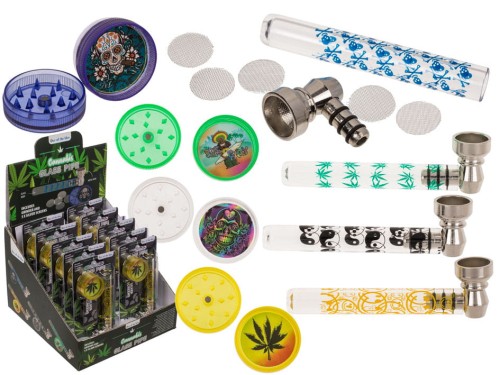 Szklana Fajka z Metalową Główką Młynek i Srebrne Filtry mix wzorów 2.jpg