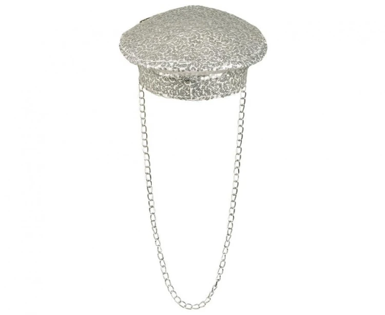 Czapka Dusty błyszcząca z Cekinami z Łańcuszkiem na Imprezę
