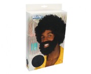 Peruka Rufus z brodą Kręcone czarne Włosy na Imprezę