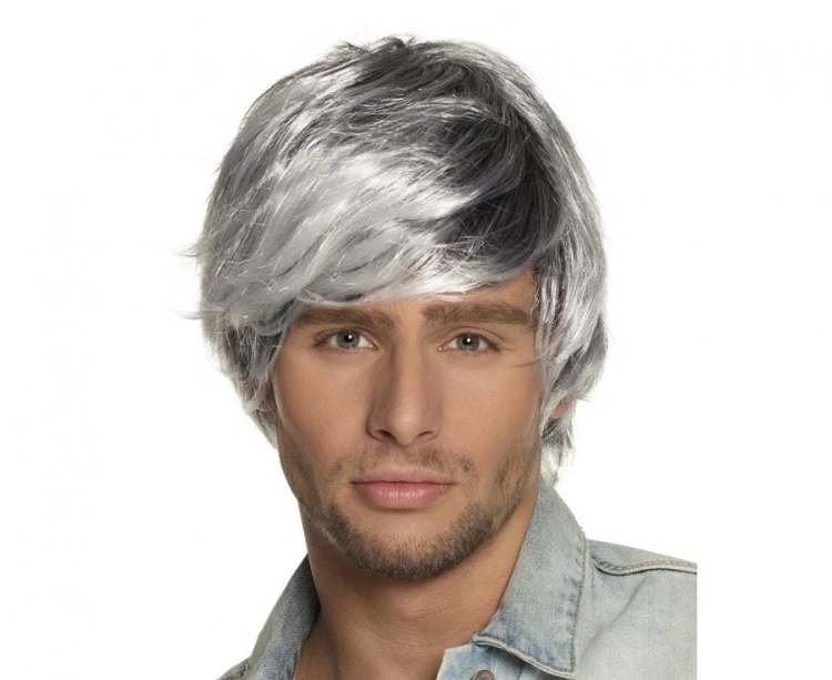 Peruka męska Tyler czarno biała lśniąca szara Na Imprezę