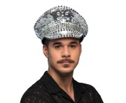 Czapka Srebrna z Daszkiem Ćwiekami Błyszcząca Glam Rock Przebranie Karnawał