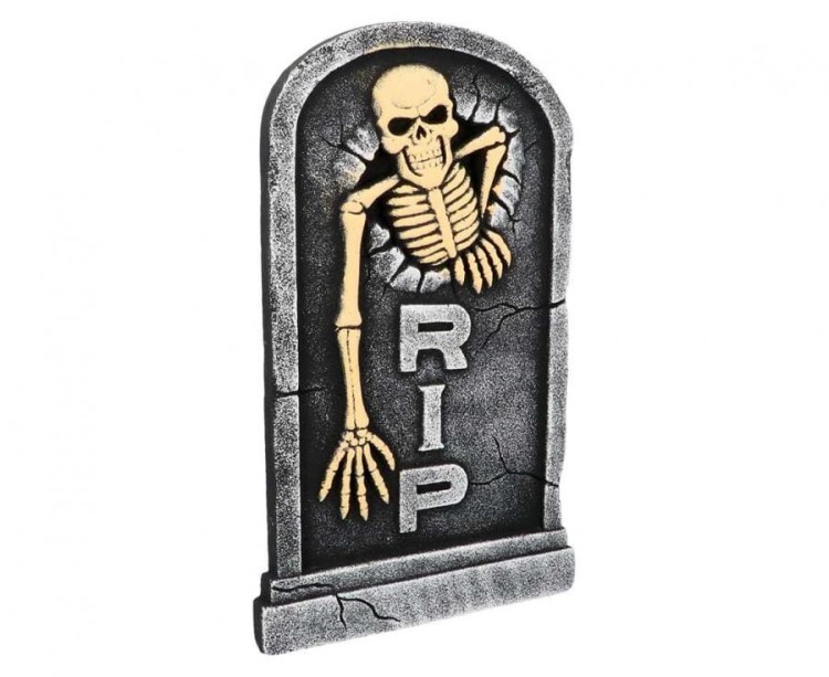 Nagrobek Halloween RIP z kościotrupem upiorna dekoracja straszna ozdoba 56x33 cm