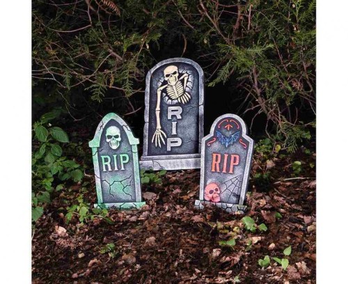 Nagrobek Halloween RIP z kościotrupem upiorna dekoracja straszna ozdoba 56x33 cm