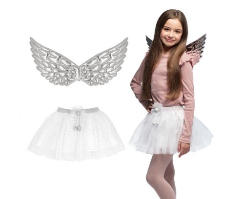 Strój Aniołka Kostium Anioła dla Dzieci Srebrny Bal Świętych Jasełka