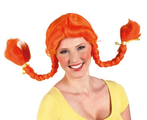 Peruka Ruda Pipi Dziewczynka z Warkoczami Pomarańczowa Kostium Pipi Rudzielec
