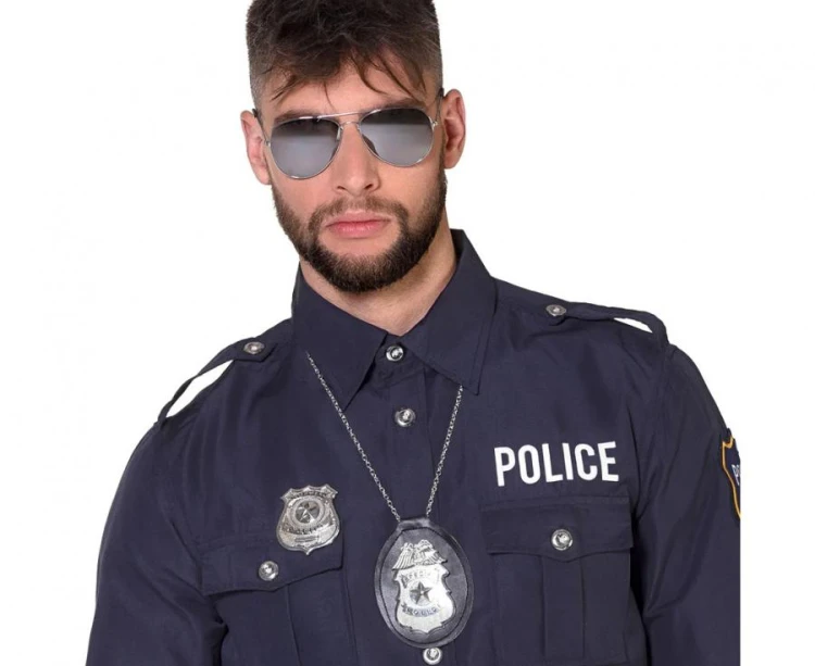 Strój Policjanta dla Dorosłych Przebranie Policjant Kostium Police Akcesoria Okulary Wisiorek Odznaka