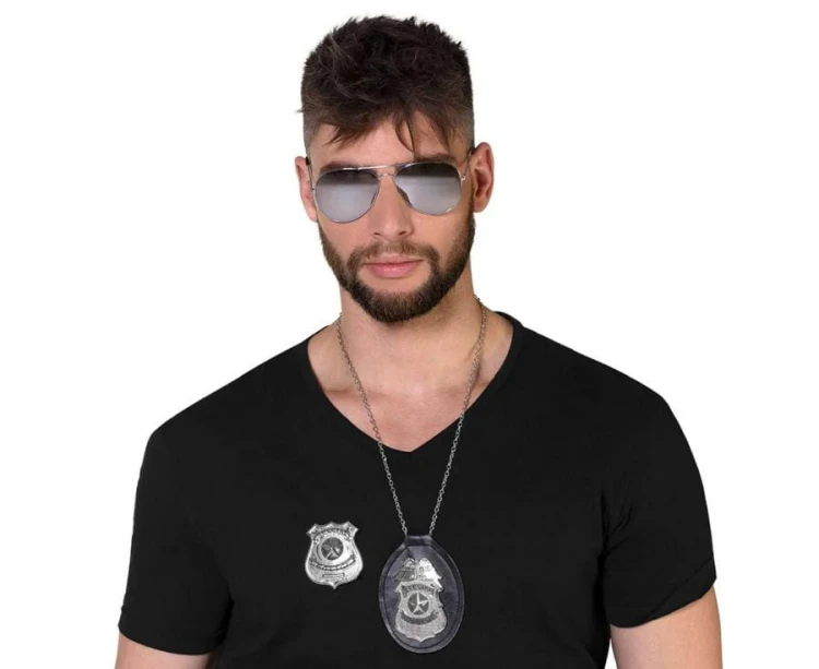 Strój Policjanta dla Dorosłych Przebranie Policjant Kostium Police Akcesoria Okulary Wisiorek Odznaka
