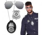 Strój Policjanta dla Dorosłych Przebranie Policjant Kostium Police Akcesoria Okulary Wisiorek Odznaka