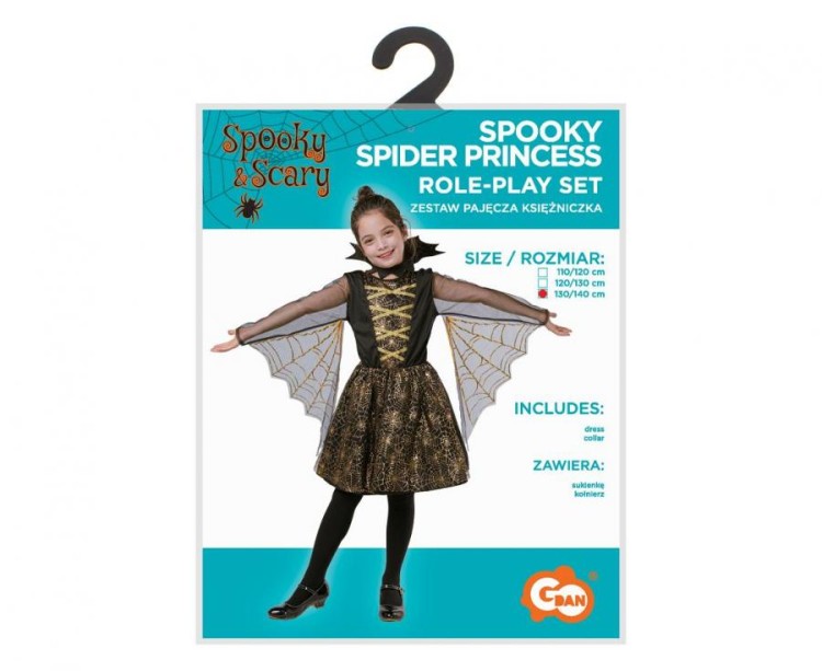 STRÓJ PAJĘCZA KSIĘŻNICZKA KOSTIUM PAJĄK WIEDŹMA PRZEBRANIE CZAROWNICA HALLOWEEN 130/140 cm