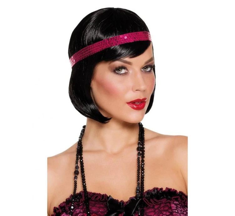 Peruka Charleston czarne włosy z opaską Vintage Retro Lata 20 30 40