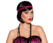 Peruka Charleston czarne włosy z opaską Vintage Retro Lata 20 30 40