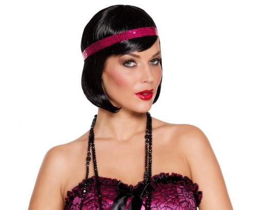 Peruka Charleston czarne włosy z opaską Vintage Retro Lata 20 30 40