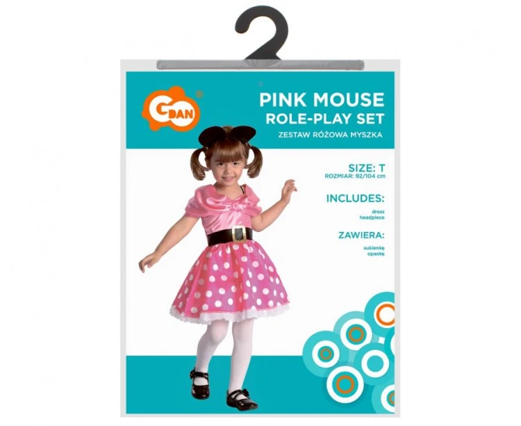 Zestaw Różowa Myszka Przebranie Strój dla dziewczynki rozm. 92/104 cm