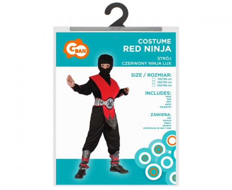 Zestaw Czerwony Ninja Przebranie dla chłopca Strój rozm. 110/120 cm