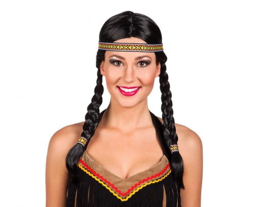 Peruka Kewanee z opaską Indianka z opaską Włosy warkoczyki