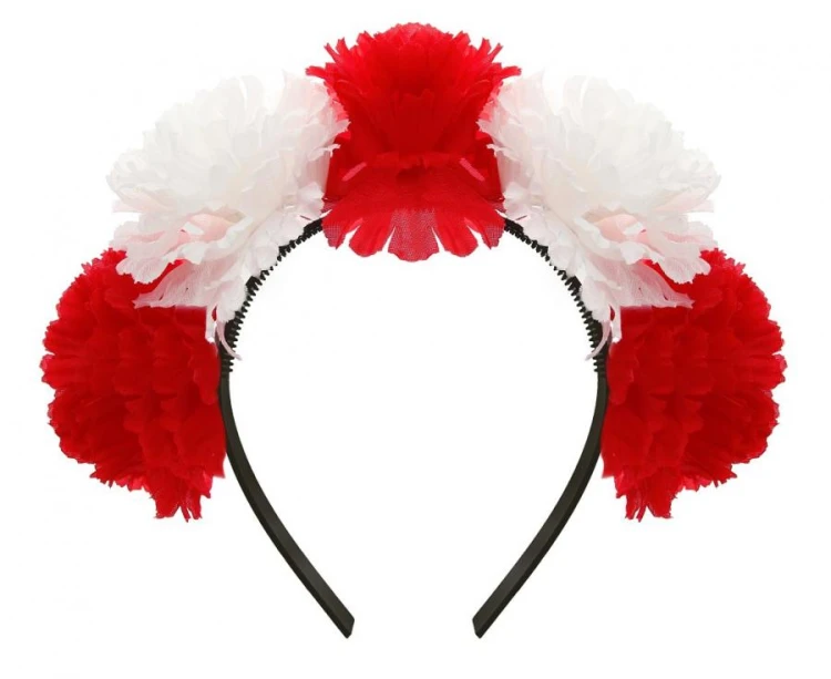 Opaska na głowę 5 kwiatów (białe i czerwone)