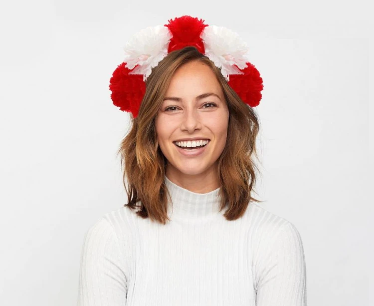 Opaska na głowę 5 kwiatów (białe i czerwone)