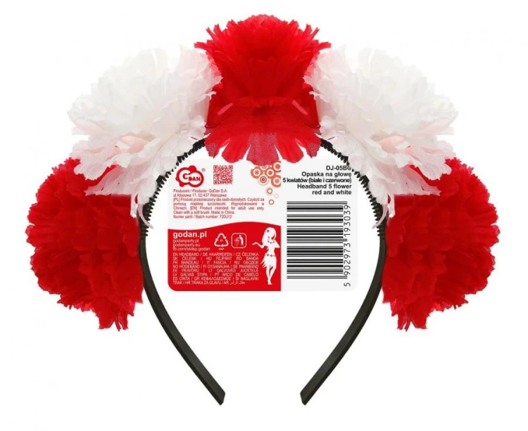 Opaska na głowę 5 kwiatów (białe i czerwone)