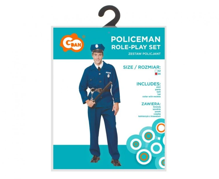 Zestaw dla dorosłych Policjant Przebranie Strój Kostium na Imprezę rozm. 56