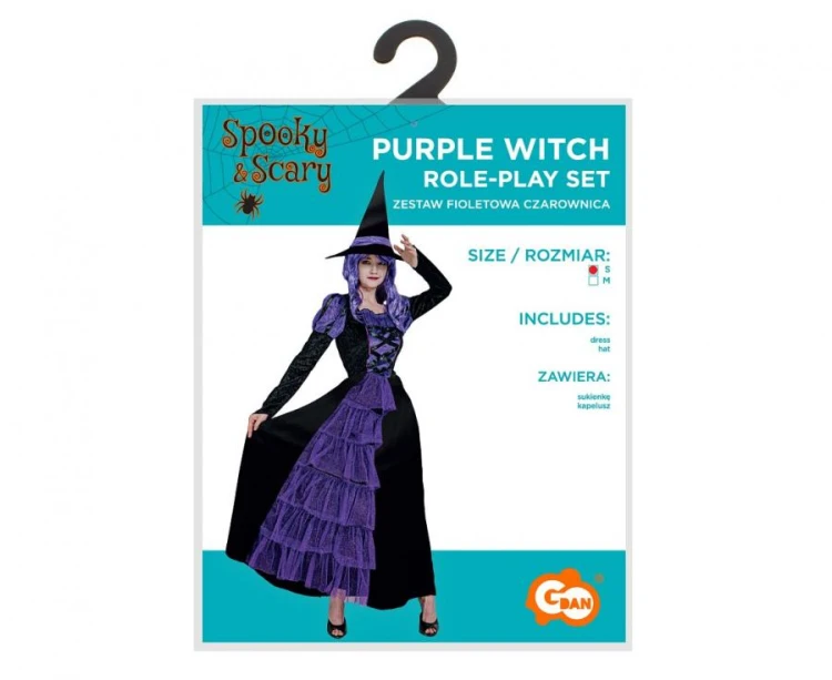 Zestaw dla dorosłych Fioletowa Czarownica Przebranie Strój Kostium rozm. S