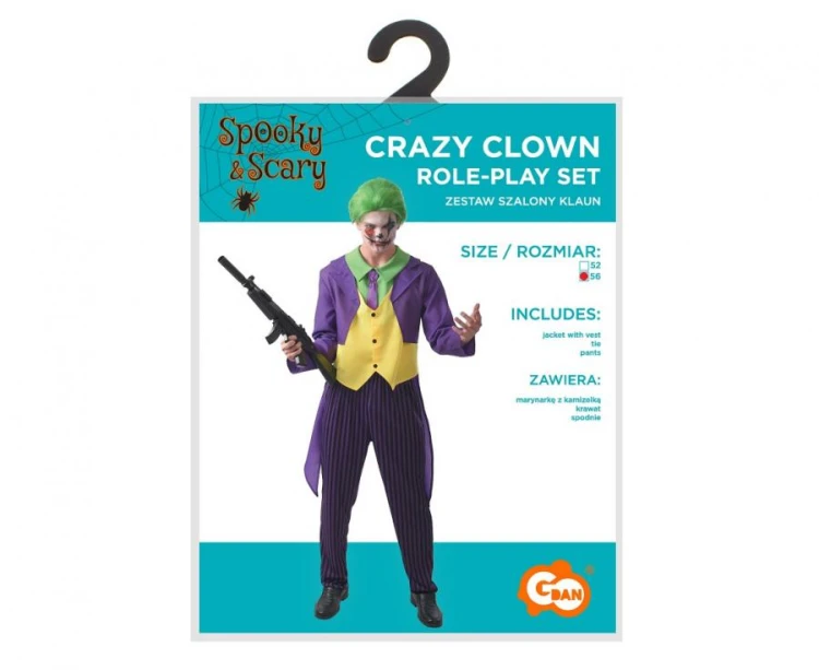 Zestaw dla dorosłych Szalony Klaun Przebranie Strój Kostium rozm. 56