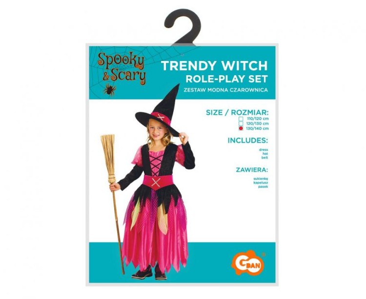 Zestaw dla dzieci Modna Czarownica Przebranie Strój Kostium rozm.130/140 cm