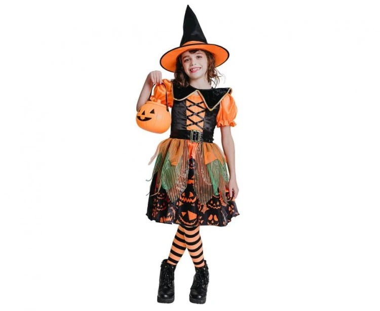 Zestaw dla dzieci Dyniowa Czarownica Przebranie Strój Kostium 110/120 cm