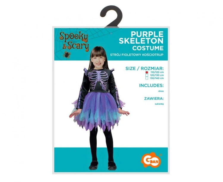 Strój dla dzieci Fioletowy Kościotrup Przebranie Kostium rozm. 110/120 cm