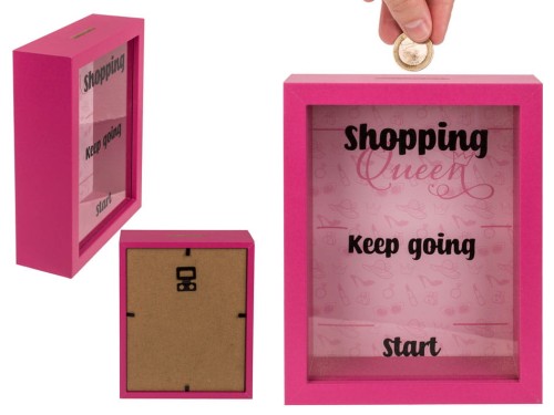 Drewniana Skarbonka Shopping Queen z Szybką Szklana Przezroczysta .jpg