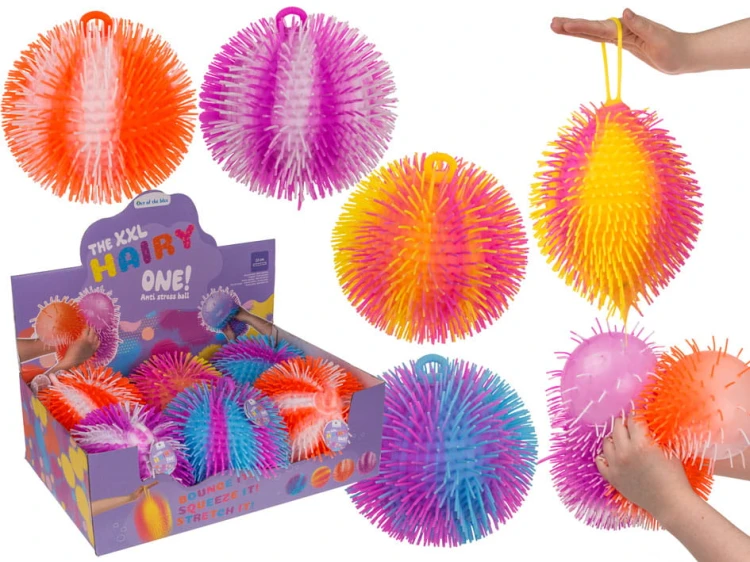 Mięciutka Gumowa Piłka z Włoskami XL Kolorowy Relaks i Zabawa Antystresowa .jpg