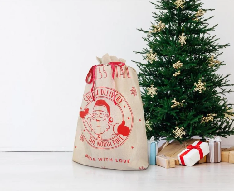 Worek świąteczny z juty Mikołaj rozm. 70x100 cm na prezenty